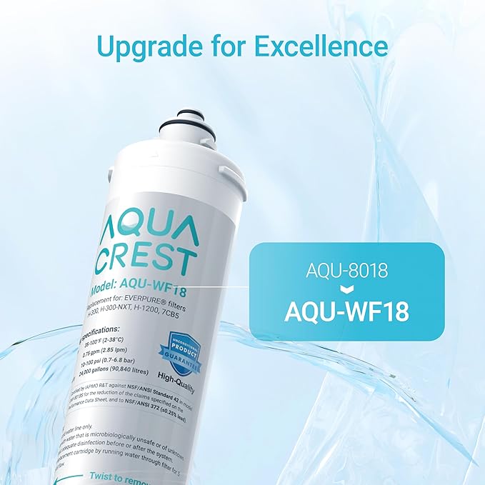 AQUACREST H-300 Under Sink Water Filter, NSF/ANSI 42 Certified, 24K Gallons, Replacement Cartridge for Everpure H-300, H-300-NXT, 7CB5, EV9270-71, EV9270-72, EV9618-11, EV9855-50, EV9282-01, Pack of 1