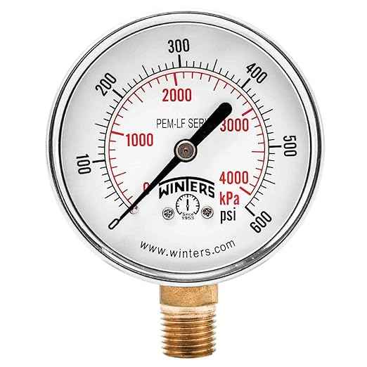 Winters 2-1/2 inch Dial Size, Economy Utility Pressure Gauge, Potable Brass Internals, Steel Case, Dual Scale 0-600 psi/kPa, 3-2-3% Accuracy, 1/4 inch NPT Bottom Mount, Drinking Water Pressure Gauge