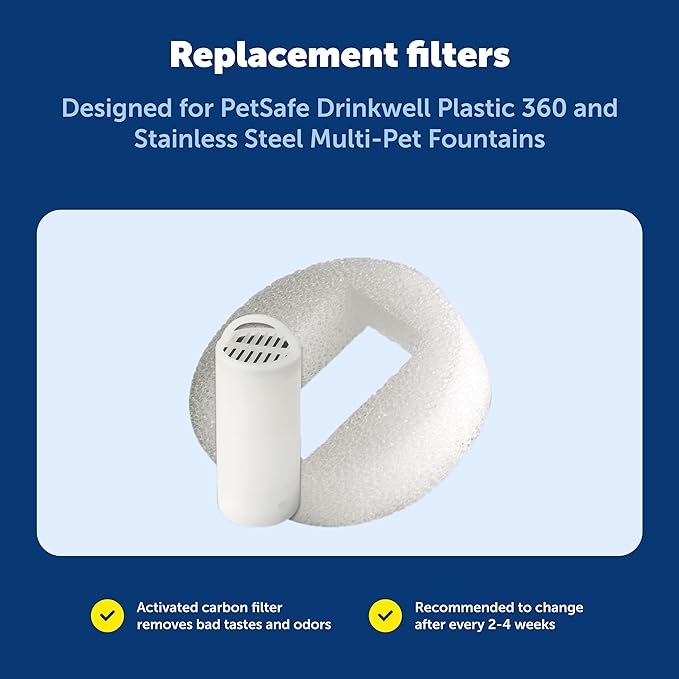 PetSafe Drinkwell 360 Fountain Carbon Filters - Supports Hydration - Coconut Shell Carbon - Clean Water Solution - Fits Drinkwell Stainless Multi-Pet & Plastic 360 Fountains - 3 Pack