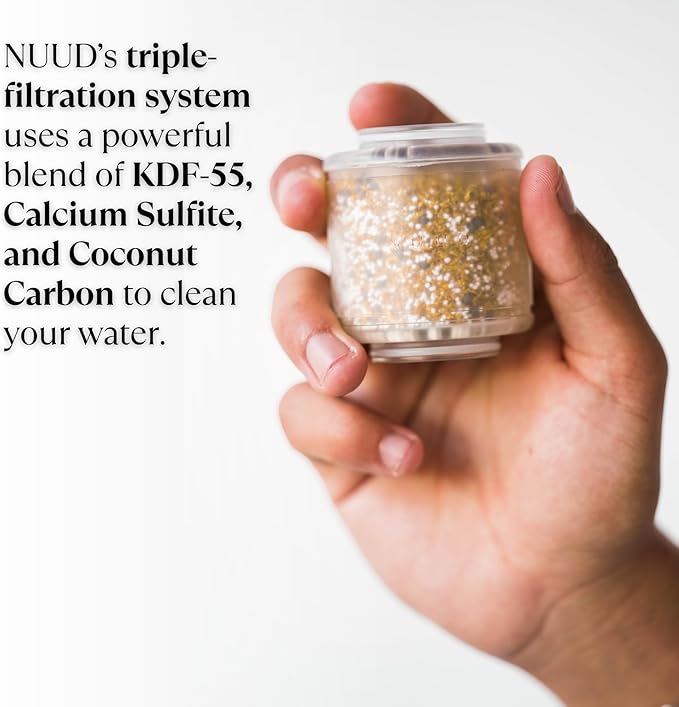 NUUD Filtered Shower Head | Removes Chlorine, Heavy Metals + Contaminants for Healthier Scalp, Skin & Hair | Protects Hair + Soothes Dry Skin | High Pressure Shower Head Filter | Black