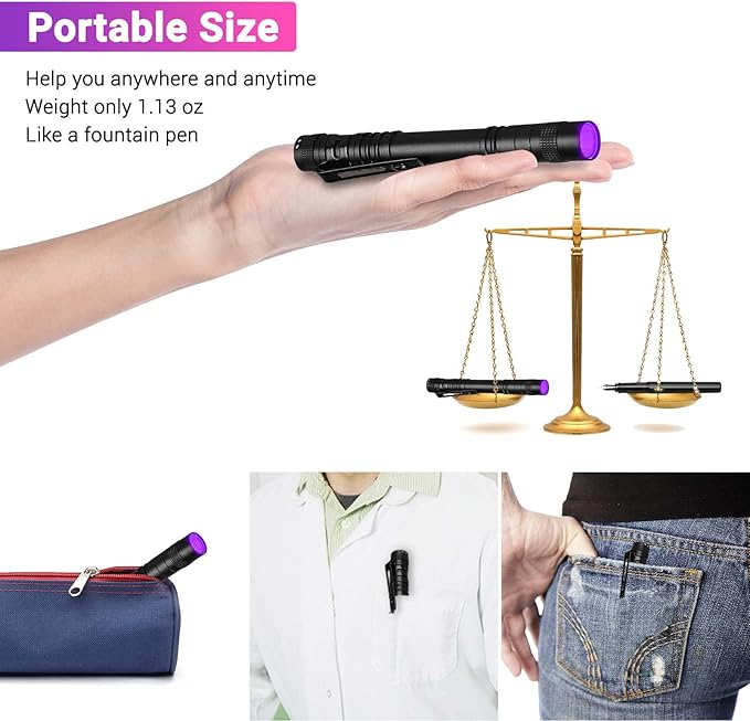 UV Black Light Flashlight Mini, 395nm Pen Light with Clip, Ultraviolet Blacklight for Pet Urine Detection, Waterproof Detector Light for Dry Stains, Bed Bug, Scorpion, Hotel Inspection