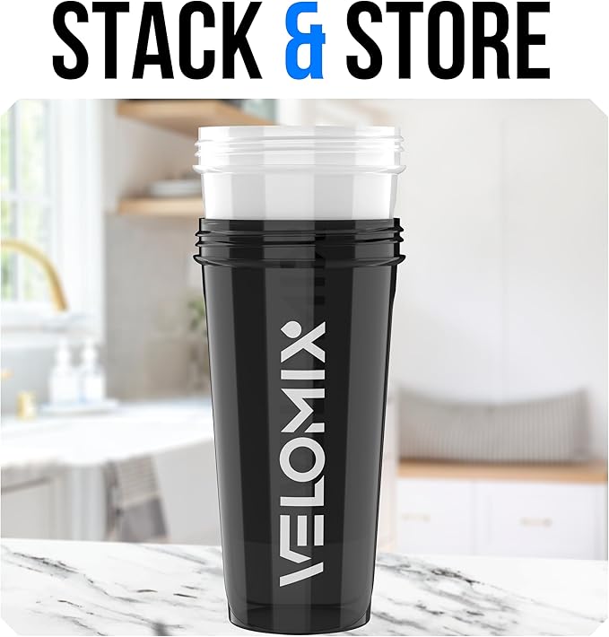VELOMIX -2 Pack- 28 oz Protein Shaker Bottles for Protein Mixes - 2x Wire Whisk | Leak Proof Shaker Cups for Protein Shakes | Protein Shaker Bottle Pack (Black/White)
