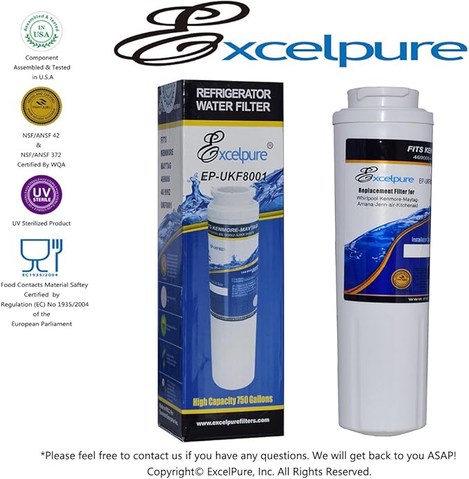 UKF8001 Replacement for Whirlpool FILTER 4, EDR4RXD1, 4396395, WRX735SDBM00, RWF0900A, EFF-6007A, MFI2568AES, MFI2569VEM, RFC0900A, WF295, PURICLEAN II, Refrigerator Water Filter, 1PACK - AquaVibe