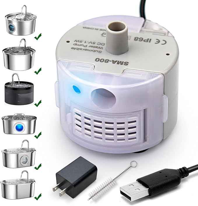 Cat Water Fountain Pump,Pet Water Fountains Pumps Replacement SMA-800 Submersible Motor,Cat Fountain Pump for Stainless Steel Cat Water Dispenser