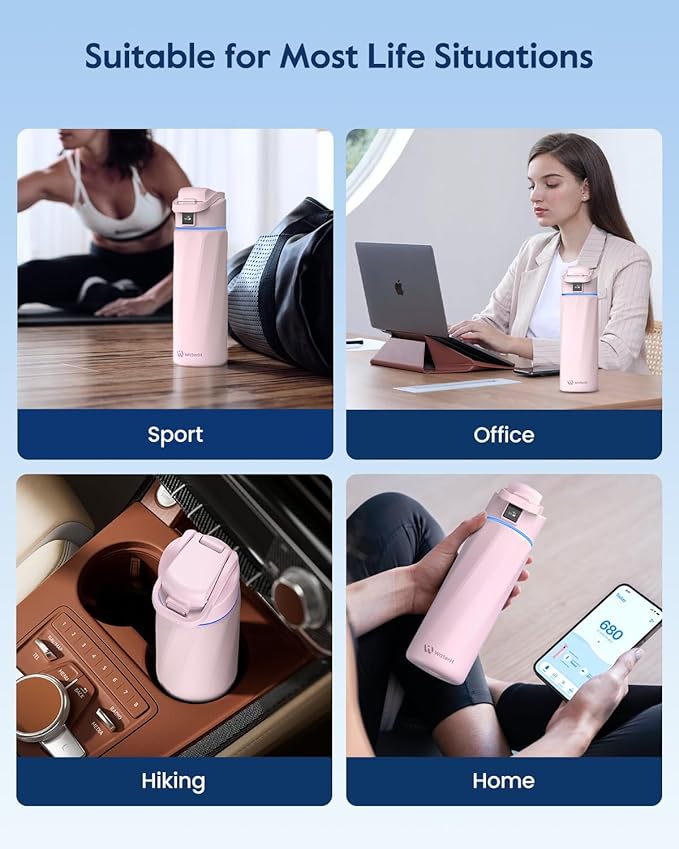 BOOST Smart Water Bottle with Reminder & Tracker, Double Wall Vacuum Insulated Bottles Stainless Steel, 24oz BPA-Free Wide Mouth for Gym, Office, School, Ideal Gift for Christmas, New Year