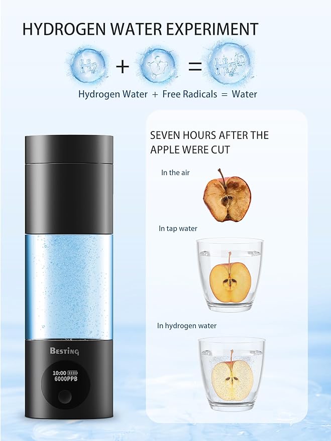 Hydrogen Water Bottle - 6000PPB High Concentration Hydrogen Water Generator | Portable SPE/PEM Ionizer with OLED Display, 230ml for Fitness, Office, Travel & Healthy Gifts