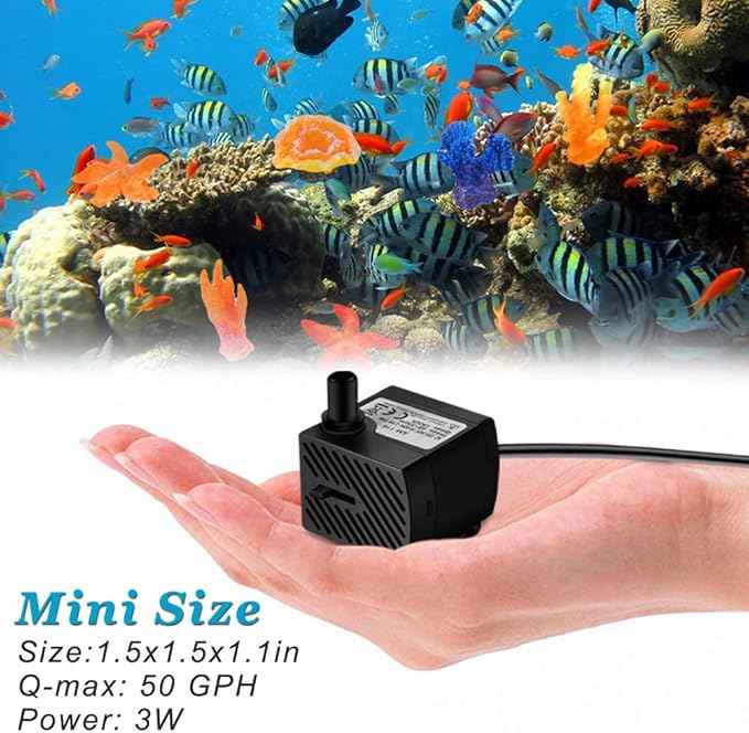 DOMICA 3W 50GPH Mini Submersible Water Pump, Small Fountain Pump for Pond, Aquariums, Fish Tank, Tabletop Fountain, Pet Fountain, Indoor or Outdoor Fountain