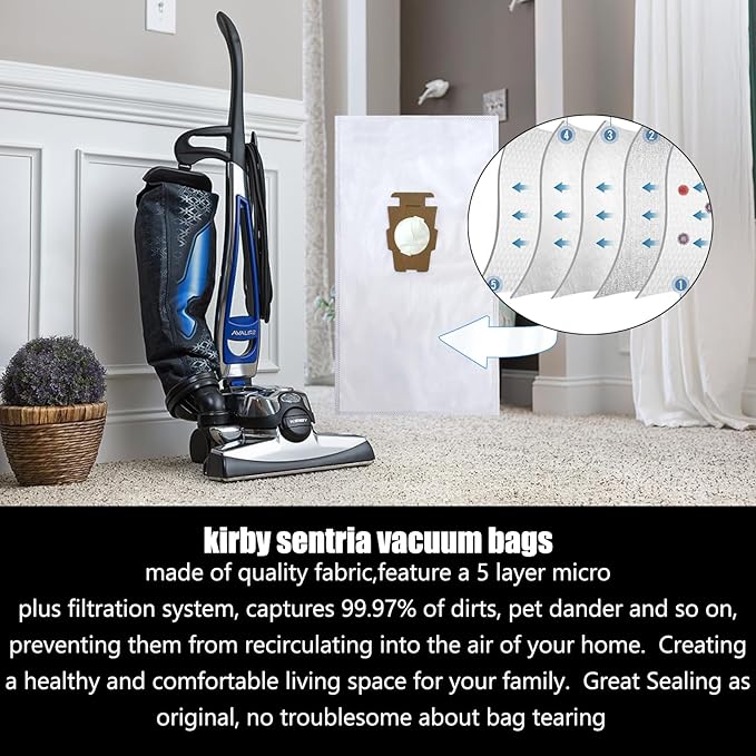 16 Pack 204814 Micron Magic HEPA Filter Plus Bags fit for kirby Part 205811 204814 204811 Universal Cloth Bags and All Kir-by Sentria Vacuum G Series, Avalir Models - AquaVibe