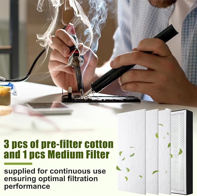 LemonRoad 4 Pcs Filter Refills Accessories Includes Medium Filter Replacement with Prefilter Cotton Replacement for Solder Fume Extractor Soldering Smoke Absorber, 14.4 x 6.9''