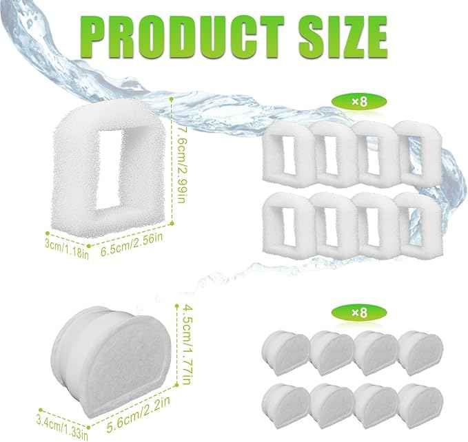 Pet Cat Water Fountain Filters Replacment Compatible with Drinkwell Petsafe Fountain Stainless Steel 360 Avalon, Pagoda Seascape and Sedona Water Bowl (16 Packs)