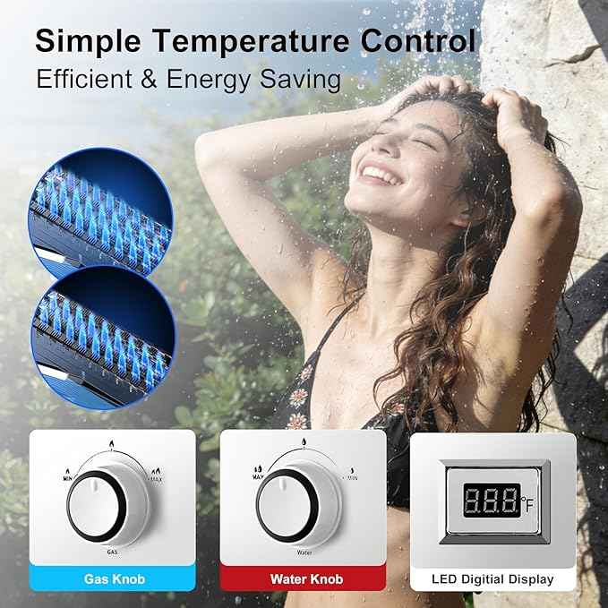 Propane Tankless Water Heater, 5L 1.32 GPM Outdoor Portable Gas Instant Hot Water Heater with Digital Display Overheating Protection, for Camping Barn Cabin RV Black