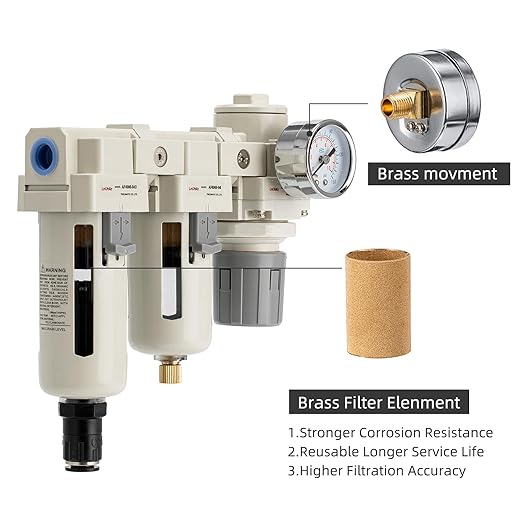 Air Filter Dryer 1/2 NPT Manual-Automatic Integrated-Double Air Filters,Air Pressure Regulator,Air Compressor Water Separator(0-150PSI) - AquaVibe