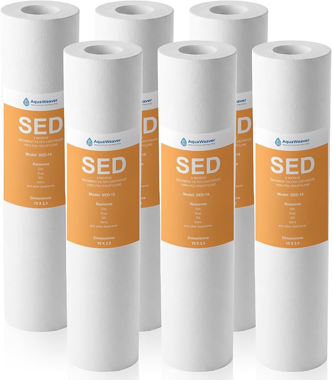 5 Micron PP Sediment Water Filter Cartridge 10" x 2.5" Whole House Replacement Compatible with All Standard 10-Inch RO and Well Water Filter Systems, HF-150A, WH-S200-C, AP11T, 6 Pack