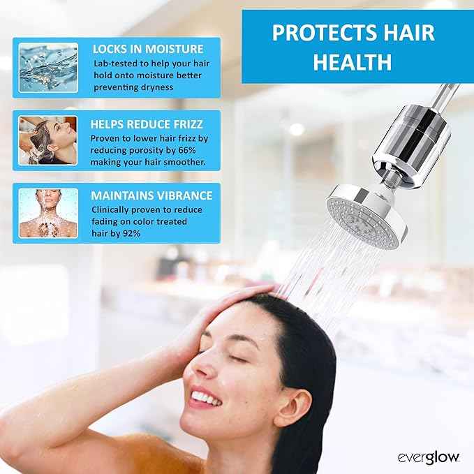EVERGLOW High-Output Shower Filter, Reduces Chlorine, Dry Skin, Dandruff, Eczema, Heavy Metals and Vitamin C Infused for Dandruff and Softens Hard Water, 4.7”, Chrome