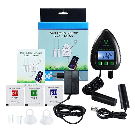 5 in 1 pH TDS SG Temp Salinity Tester Datalogger Water Quality Tester for Aquarium Aquaculture Pond etc Smart Remote Monitoring