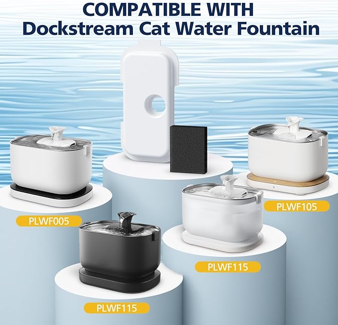 25 Packs Replacement Filters for PETLIBRO Dockstream Cat Water Fountain PLWF005 PLWF115 PLWF105, 12 Months Set of Replacement Filters for Ultra Quiet Pet Water Fountain, 25 Filters and 25 Sponges
