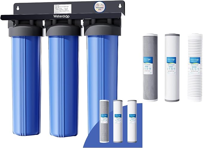 Waterdrop 3 Stage Whole House Water Filter System,with Carbon Filter&Sediment Filter,7-Stage Filtration Highly Reduce Lead,Chlorine,Odor and Taste,Bundle