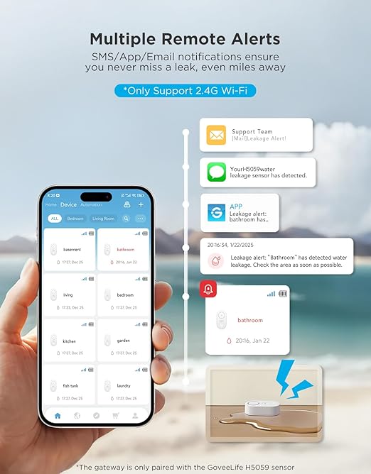 GoveeLife Upgraded Smart Water Leak Detector 1s with 1804ft Ultra-Long Range Bundle with GoveeLife WiFi Refrigerator Thermometer with Alarm