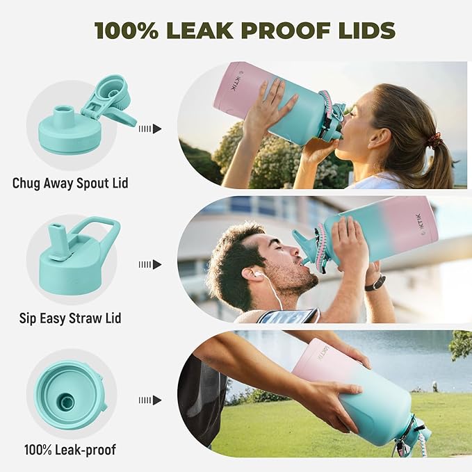 COKTIK 128oz Insulated Water Bottle - Stainless Steel Vacuum Metal, Portable 1 Gallon Large-Capacity Sports Bottle with Straw, Carry Bag and Handle Strap, Ideal for Gym & Hiking(Bubble Gum)