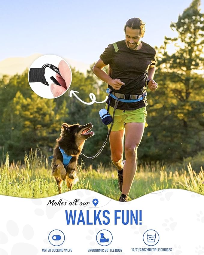 lesotc Dog Water Bottle, Portable Water Dispenser with Bowl, Leak Proof Pet Travel Squeeze Bottle, Puppy Essentials Dog Stuff Accessories for Outdoor Walking, Hiking, Camping - AquaVibe