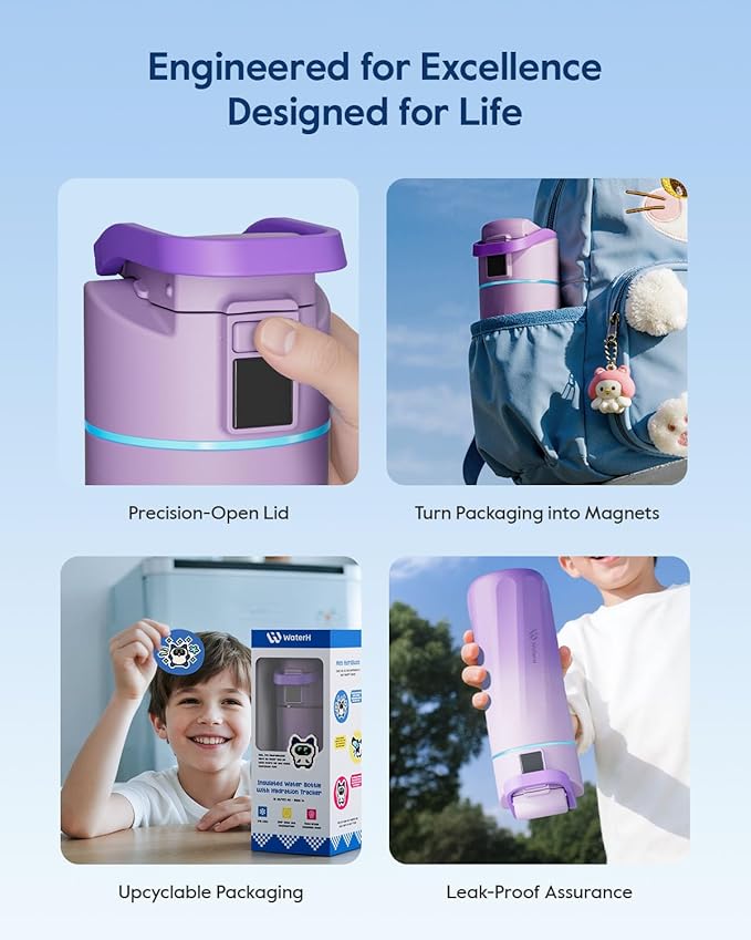 BOOST Smart Water Bottle with Reminder & Tracker, 16oz Kids Water Bottle for School, DIY Refrigerator Magnets, BPA-Free Vacuum Insulated Stainless Steel, Ideal Gift for Christmas, New Year