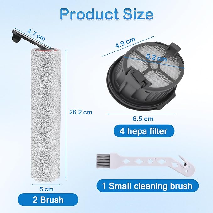 Roller Brush and Filter Replacement Compatible with Dreame H14, H14 Pro Vacuum Cleaner, Replaces Part Include 2 Rollers and 4 Hepa Filters - AquaVibe