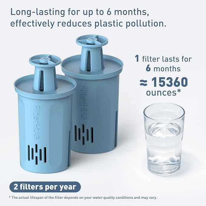 2PACK Premium Water Filter, Compatible with Brita® Water Pitchers and Dispensers, BPA-Free,Reduce 99% of Chlorine, Each Lasts 6 Months, by FILTERHUG®