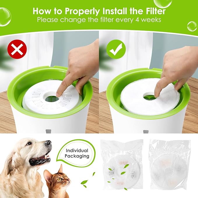 Cat Water Fountain Filters, 8 Pack Triple Action Water Fountain Filters, Replacement Cat Drinking Fountain Filters, Activated Carbon Filter Compatible with 3L Flower Pet Water Dispenser Fountain