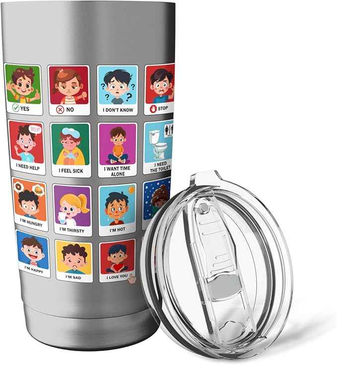 Autism Communication Cards Kids Emotions Speech Therapy AAC Stainless Steel Insulated Tumbler