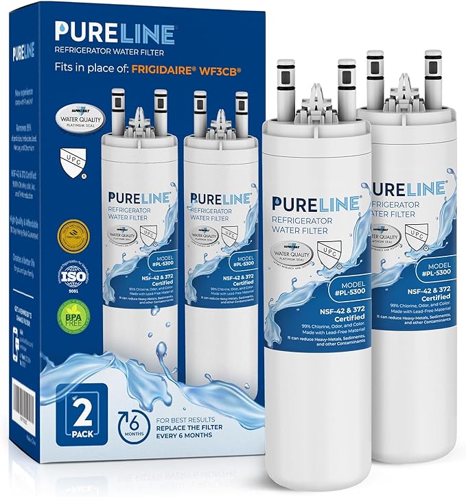 Pureline Replacement for WF3CB Refrigerator Water Filter, Compatible with Pure Source 3 Water Filter (2 Pack)
