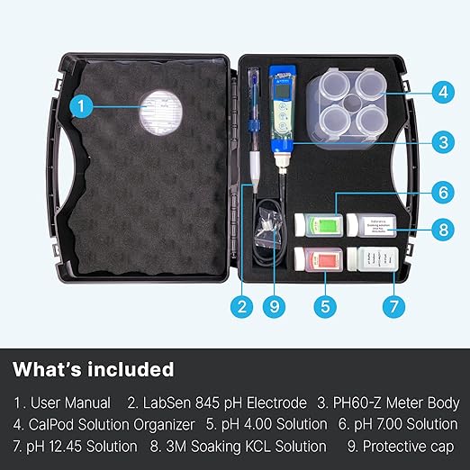 Apera Instruments PH60Z-SA Smart Handheld pH Meter Tester Kit with LabSen 845 ATC pH Electrode for Lab-Grade pH Measurement in Strong Alkaline or High Salinity Water Solutions