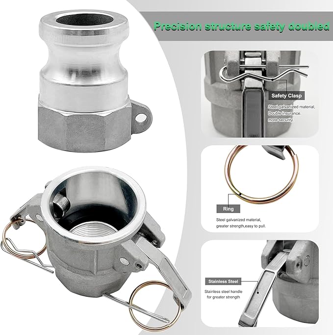 SAFBY 2 PCS Type A and Type D, Aluminum Cam Lock Fittings Cam Groove Fitting Camlock Fittings, Male and Female Adapter Female NPT Thread Camlock Fitting