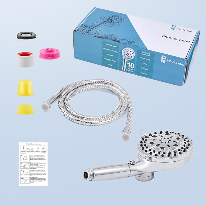Filtered Shower Head with Handheld, High Pressure 10 Spray Mode Showerhead, Water Softener Filters Beads for Hard Water - Remove Impurity, with brackets and hoses, Chrome