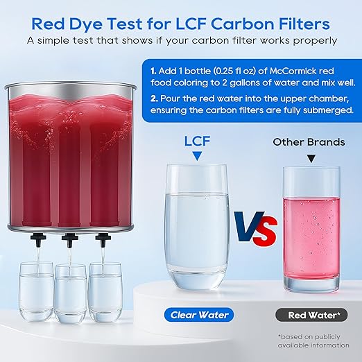 LCF 𝐒𝐢𝐥𝐯𝐞𝐫 𝐈𝐨𝐧𝐬 Enhanced Gravity Water Filter System, Reliable Alternative to Berkey Water Filter System, NSF/ANSI 42&372 Standard, Reduces 99% Chlorine, 6 Filters, Water Level Spigot, 3Gal