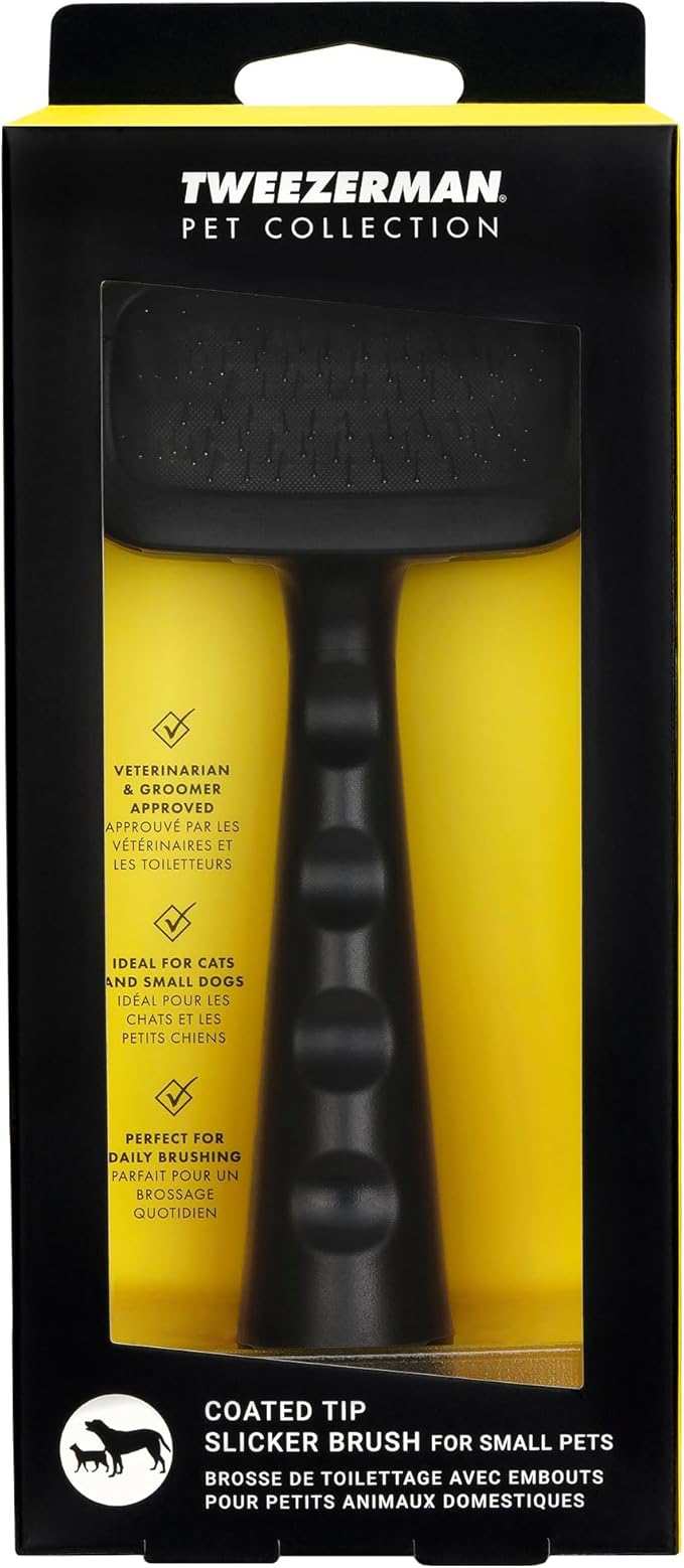 Tweezerman Dog and Cat Slicker Brush for Small Pets, Grooming Brush with Coated Bristles to Prevent Scratching and Ergonomic Handle - AquaVibe