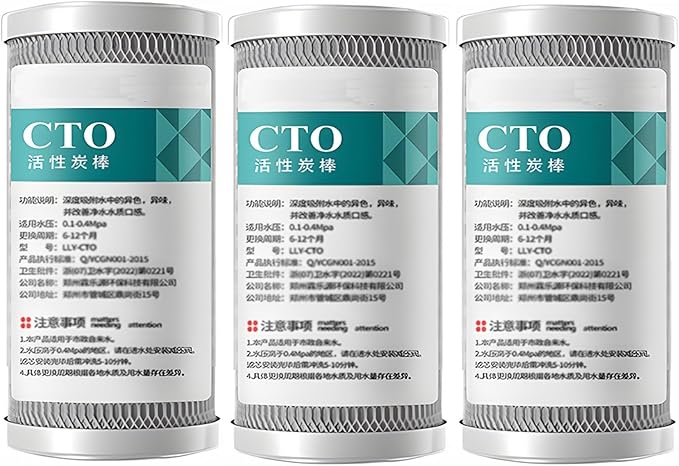 2.5" x 5" CTO Carbon Block Water Filter, 3pcs Cartridge Replacement, for Whole House 5inch Filtration Systems