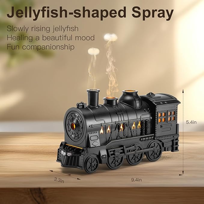 Essential Oil Diffuser Train Diffuser 300ml, Train Humidifier, Aromatherapy Diffuser Cool Mist Aromatherapy with 2 Light 2 Mist Mode Auto Shut-Off, Remote Included for Office Baby Home (Black)