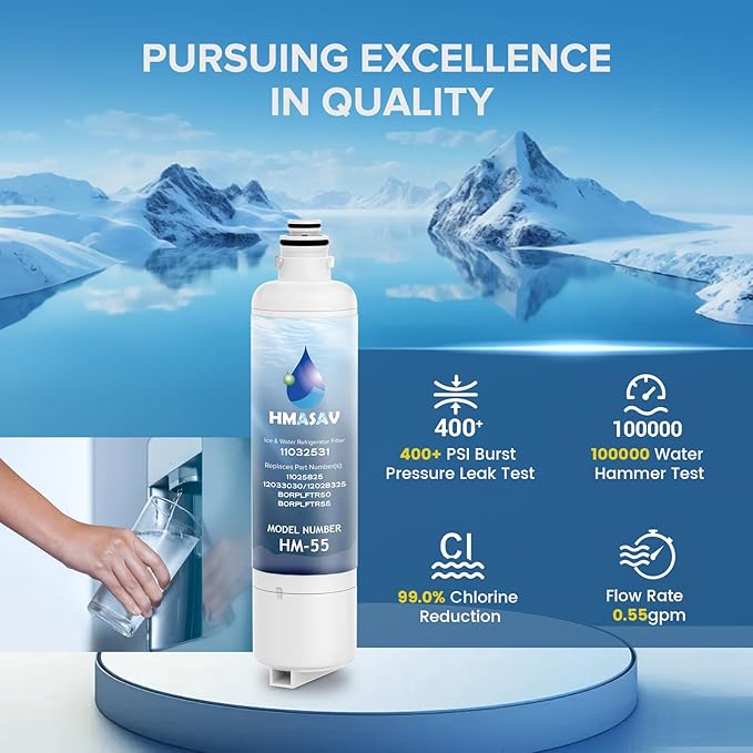 Bosch Water Filter Replacement - Ultra Clarity Pro Water Filter Bosch, BORPLFTR50, BORPLFTR55, Thermador Replacement for 12033030, 12028325, 11025825, B36CT80SNS, B36CL80ENS, WFC100MF, 1PACK - AquaVibe