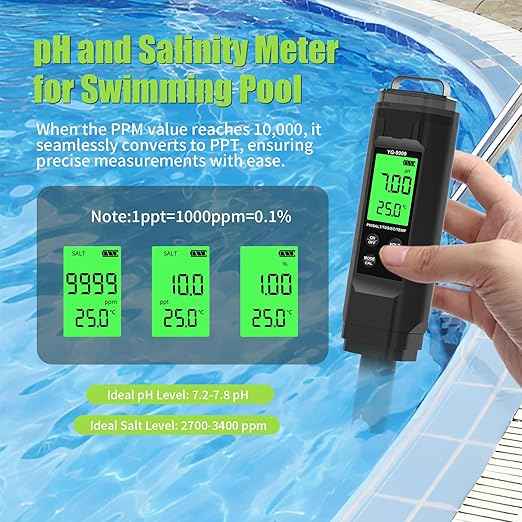 PH Meter,5 in 1TDS Meter,Salinity Tester,EC Meter,Temp,pH Meter for Water,TDS Meter Digital Water Tester,EC Meter Hydroponics,pH Tester Digital PPM Meter,Pool Salt Tester.
