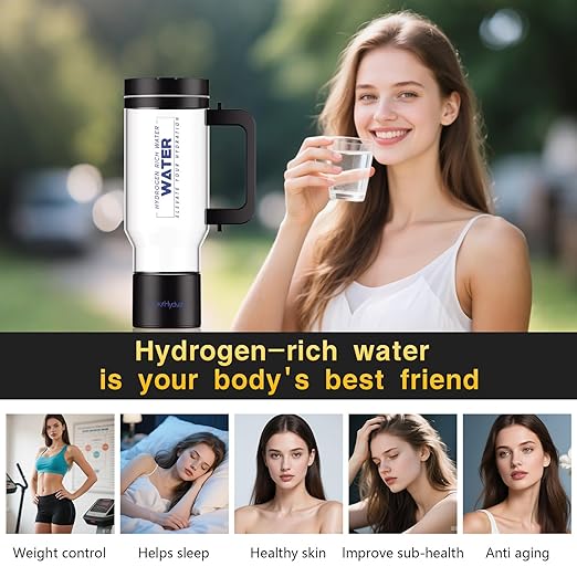Hydrogen Water Pitcher with Handle: Smart 32 Oz Hydrogen-Enriched Kettle with Dry Electrolysis, Self-Cleaning, Tilt Protection, USB-C Rechargeable