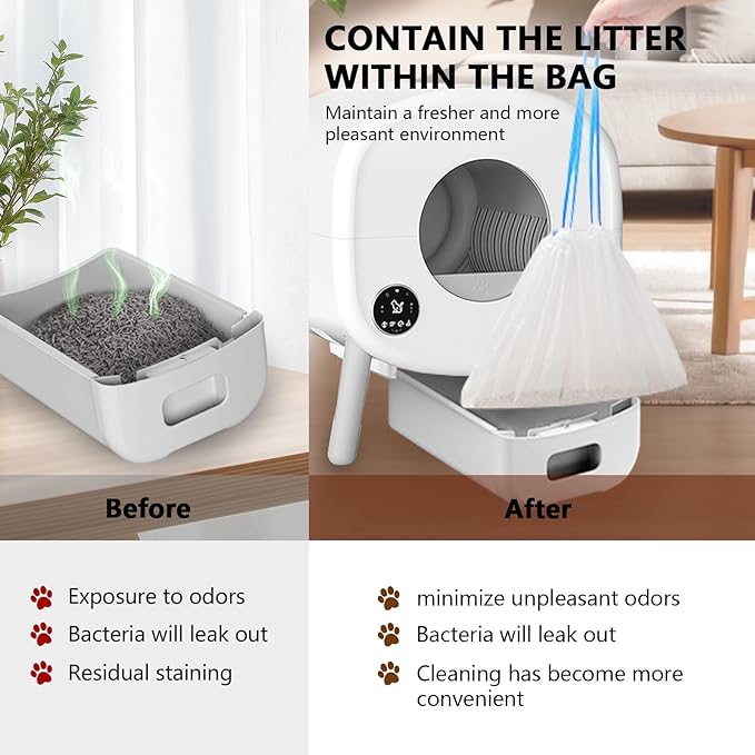 120 Count Cat Litter Box Liners for Fumoi and Fsitego Self Cleaning Litter Box, Extra Thick Heavy Duty Cat Litter Bags Replacement, 3-4 Gallons of Capacity - AquaVibe