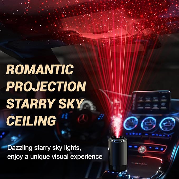 Smart Car Air Freshener, Car Air Freshener Diffuser with Starry Sky Projection and 50ml Perfume, Rechargeable Cars Aroma Diffuser, 4 Mode Adjustable, Auto On/Off Intelligent Cars Diffuser