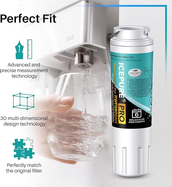 ICEPURE PRO UKF8001 NSF/ANSI 53&42 Certified Replacement Everydrop EDR4RXD1, Filter 4, Maytag UKF8001AXX UKF8001P, Whirlpool 4396395 WF-UKF8001 FMM-2 MPF15090 SGF-M9 Refrigerator Water Filter 3PACK - AquaVibe