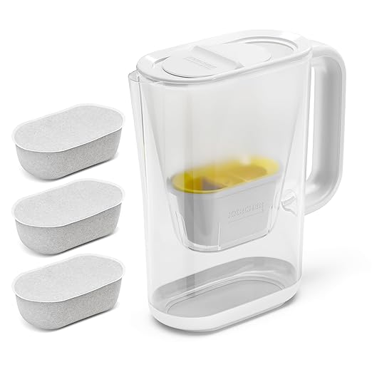 Karcher WFP 12 Filter Jug + 3 Filters, Container Capacity: 2.4 litres, 3-in-1 Active Soft Bag Filtration, Capacity: 100 litres, Manual Change Display, Slim Design, White
