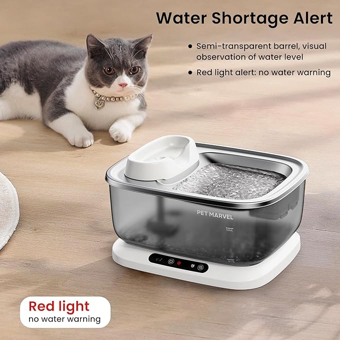 PET Marvel Wireless Quiet Pet Water Fountain, 7L/1.8Gal/230oz Large Water Reserve for Dogs & Cats, Stainless Steel Drinking Bowl, Battery or Plug-in Use, Designed for Short Trips & Backup Use, F2 V2
