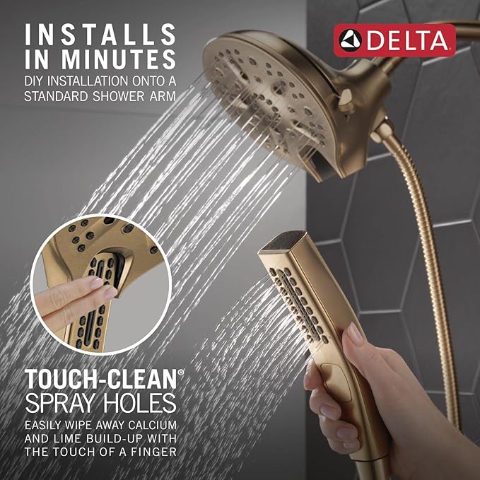 Delta Faucet 5-Spray In2ition 2-in-1 Dual Hand Held Shower Head with Hose, H2Okinetic Handheld Shower Head with Magnetic Docking, Gold Handheld Shower Heads, Lumicoat Champagne Bronze 58620-CZ-PR25-PK
