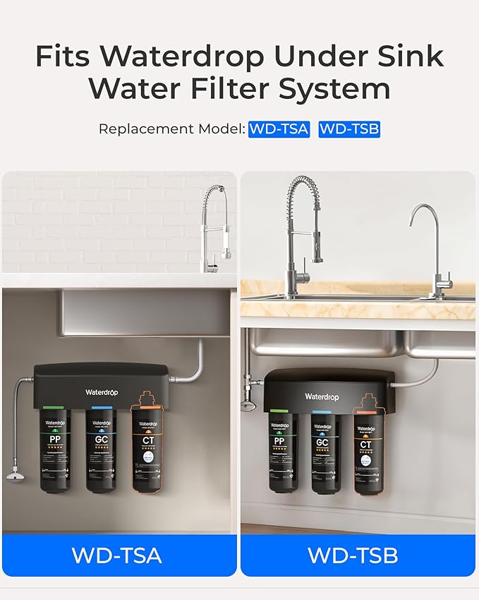 Waterdrop WD-10CT Under Sink Water Filter, Replacement for Waterdrop TSA & TSB 3-Stage Under Sink Water Filter System