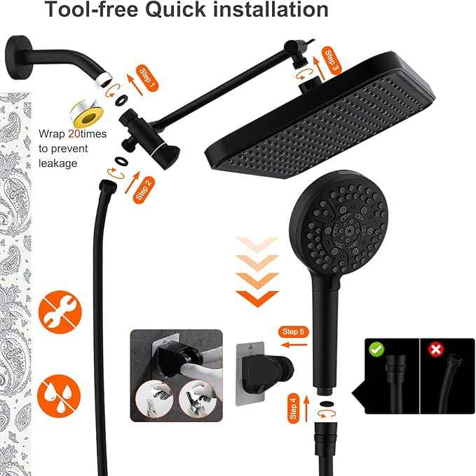Black Large High Pressure Filtered Shower Head with Handheld, 14" Rain ShowerHead and 10 Spray Handheld with Filter, Upgrade Dual Shower for Couples Bathroom Accessories and Hard Water