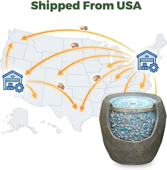 Kingsyard 13" Outdoor Water Fountain, Electric Resin Garden Waterfall with LED Lights, Quiet Outside Feature for Patio Porch Yard with Blue Seashell Decor