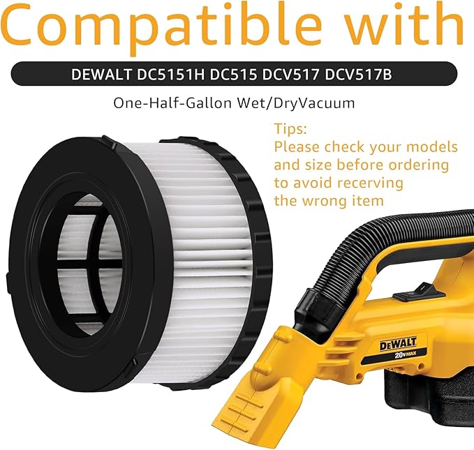 4-Pack DC5151H HEPA Filter Replacement, Compatible with DEWALT Dry Wet Vacuum DC515 DCV517 DCV517B, washable and reusable filter vacuum cleaner, with cleaning brush - AquaVibe